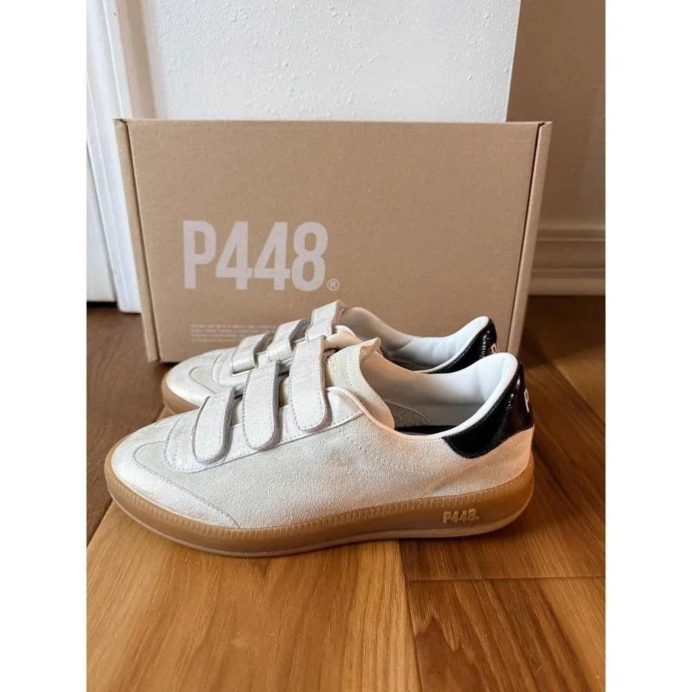 P448 Womens Monza‎ Low Top Sneakers Cream Thai Leather Made in Italy Size 42